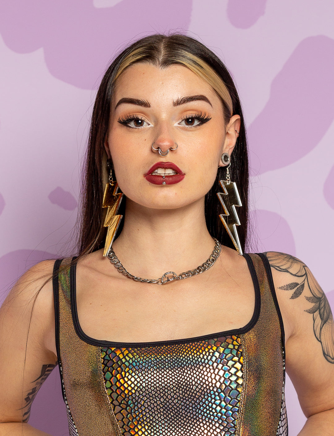 Gold & Silver Lightning Bolt Earrings