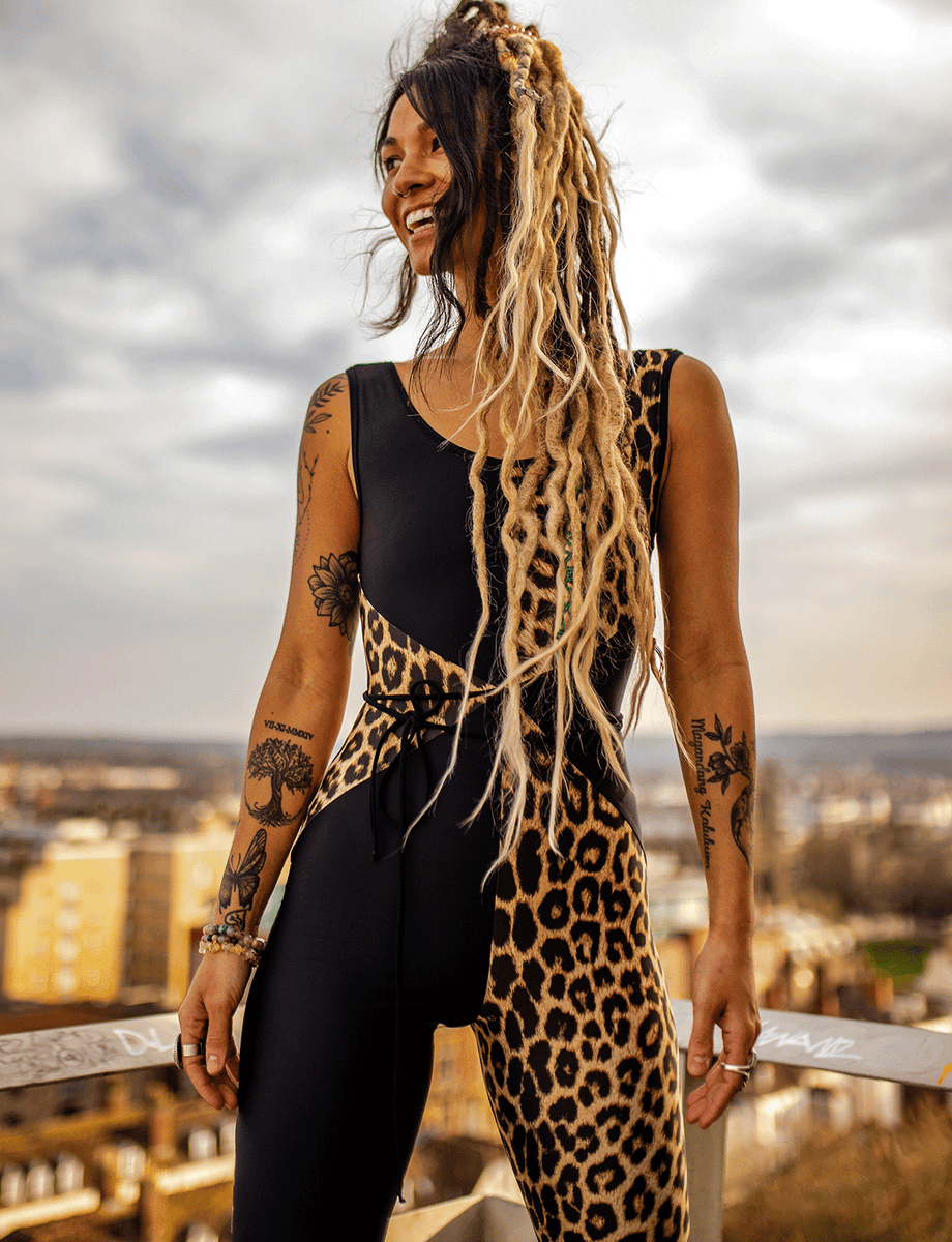 Burnt Soul Lycra Jumpsuit Festival Women's Panel Leopard Print
