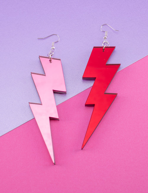 Pink & Red Lightning Bolt Earrings