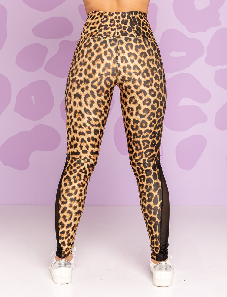 Back view of lady wearing high waisted leopard print leggings
