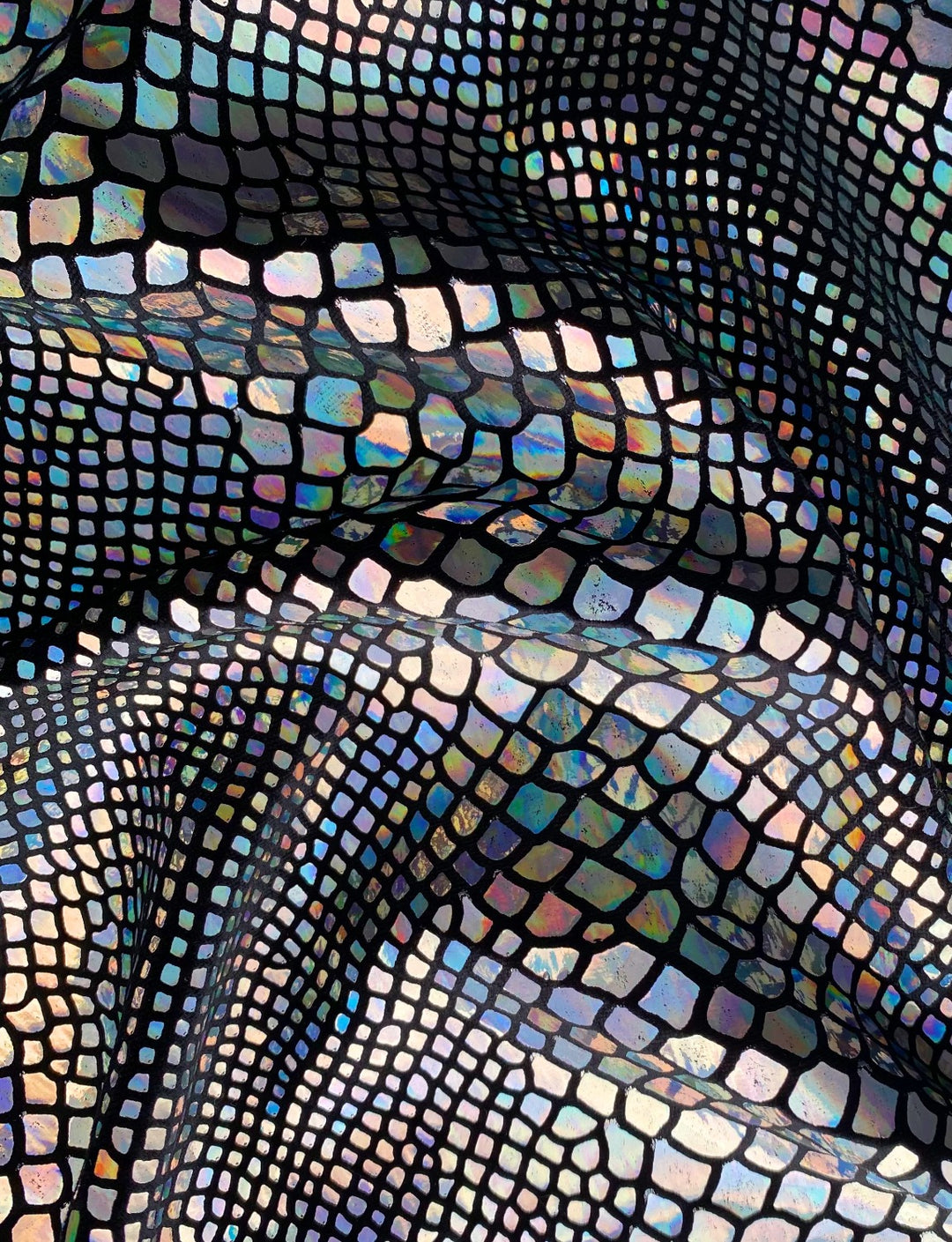 silver holographic snake skin fabric swatch