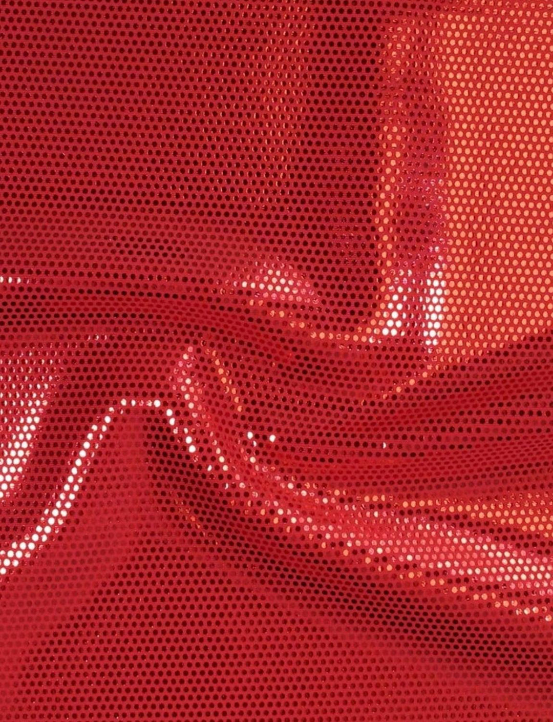 red spotty foil fabric swatch