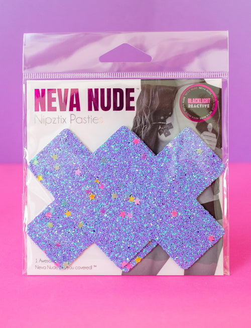 Lilac Glitter Cross Nipple Covers