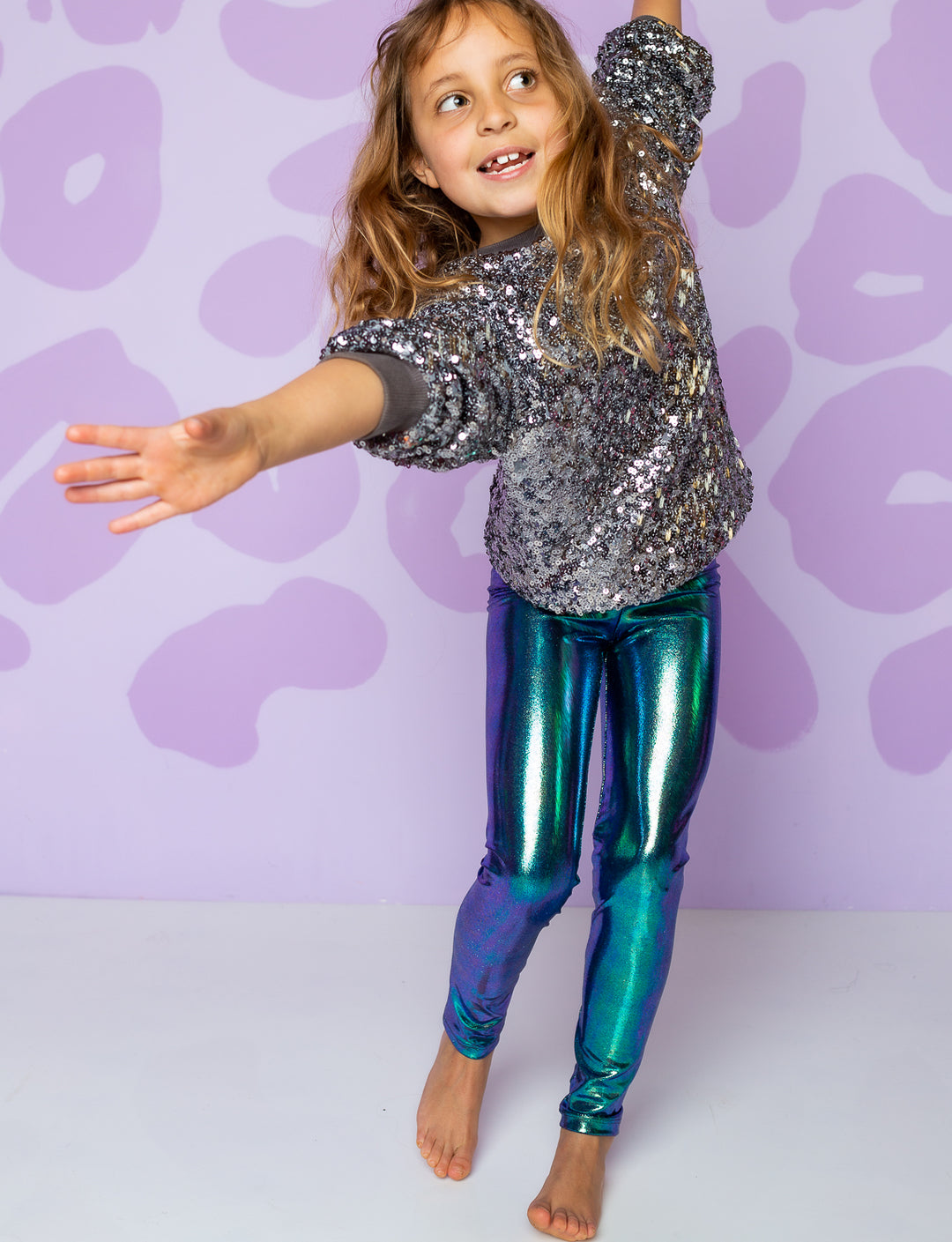 US Kids Girl Metallic Leggings Stretchy Shiny Pants Party Dance Dancing  Leggings
