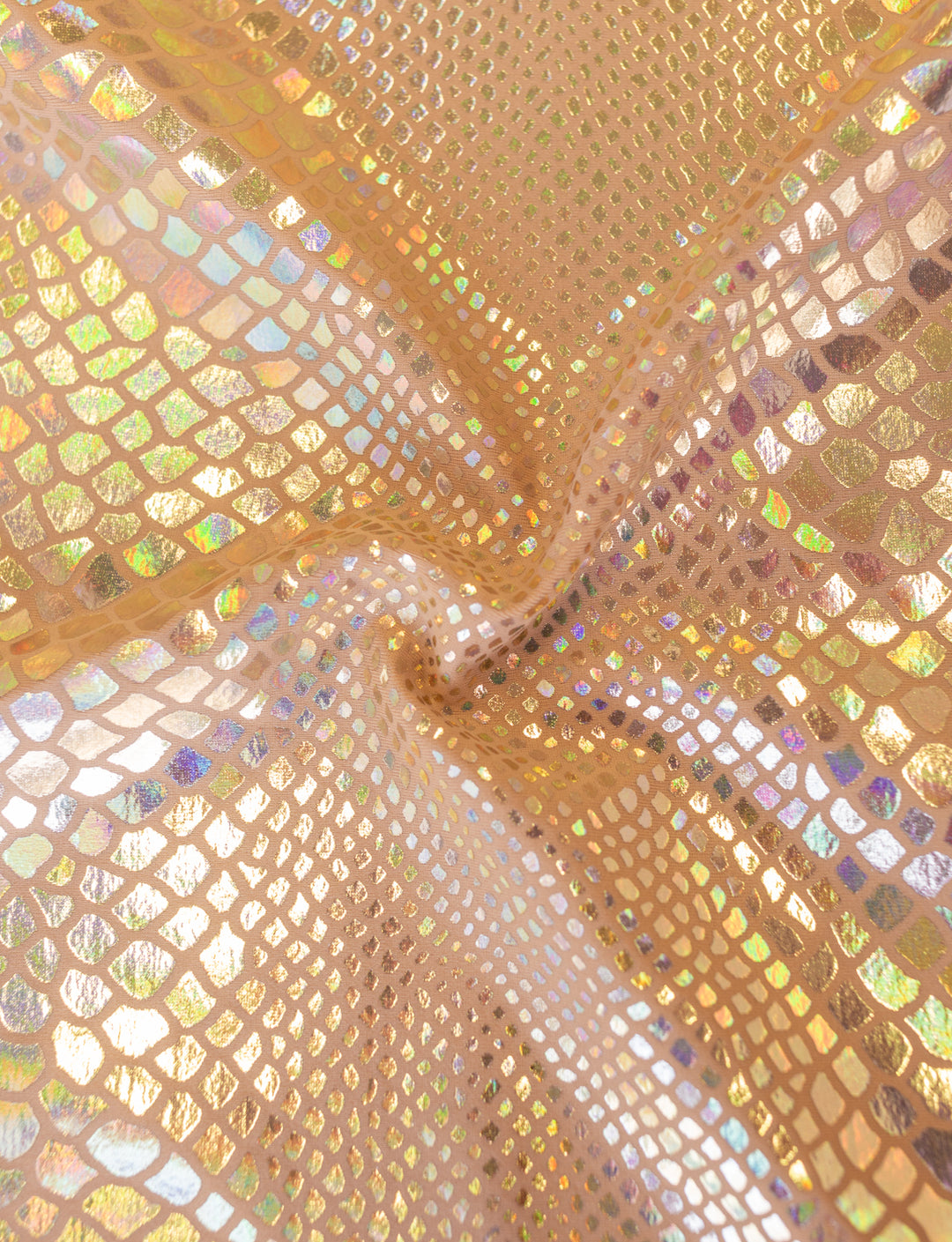 Light gold spandex with holographic gold snake foil