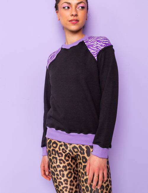 Plain Black & Purple Zebra Print Sweatshirt