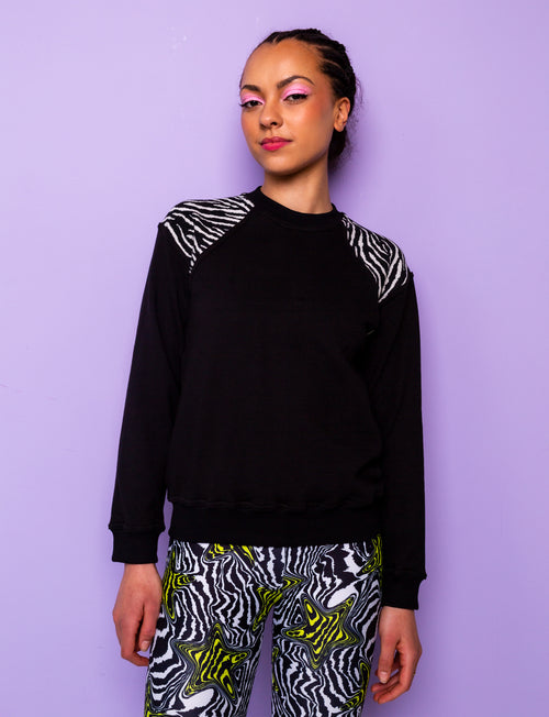 Plain Black & Zebra Print Sweatshirt