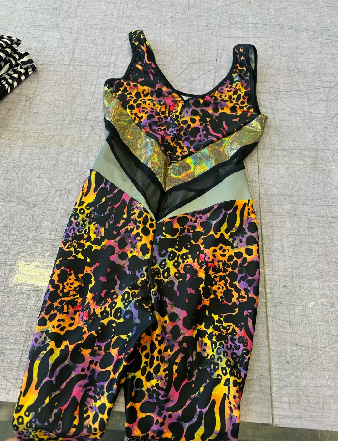 colourful animal printed lycra catsuit