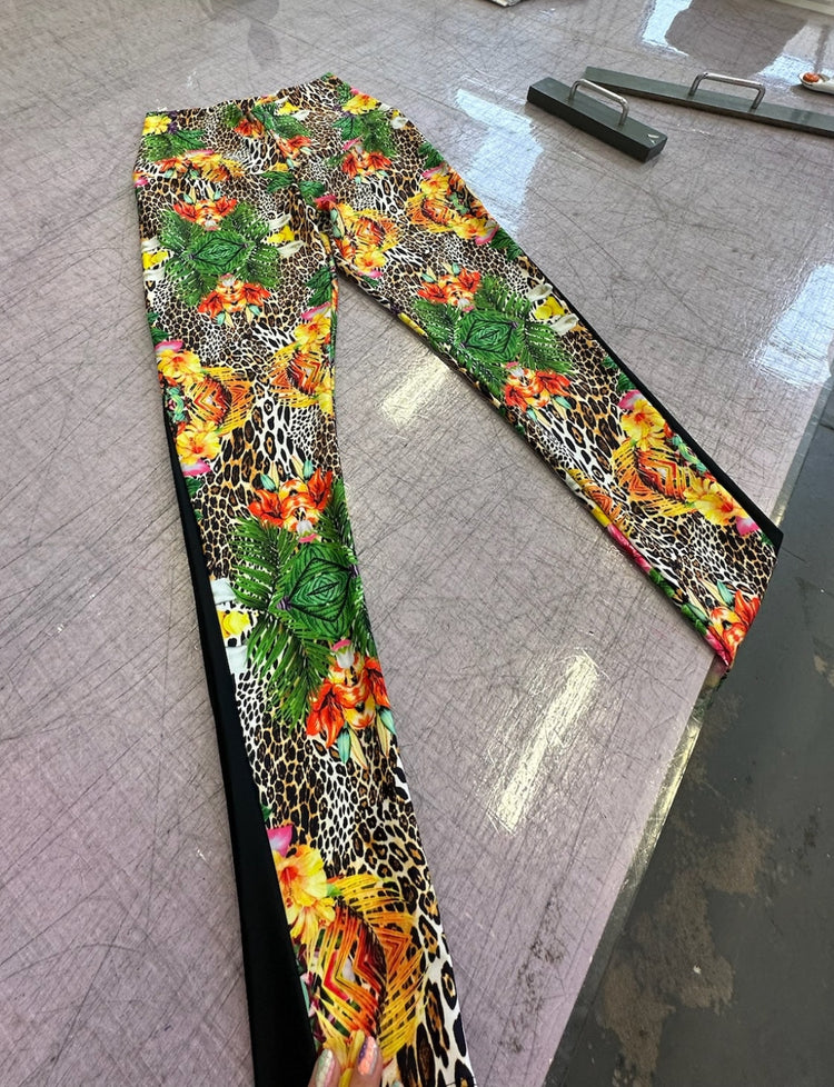 tropical and leopard printed lycra leggings