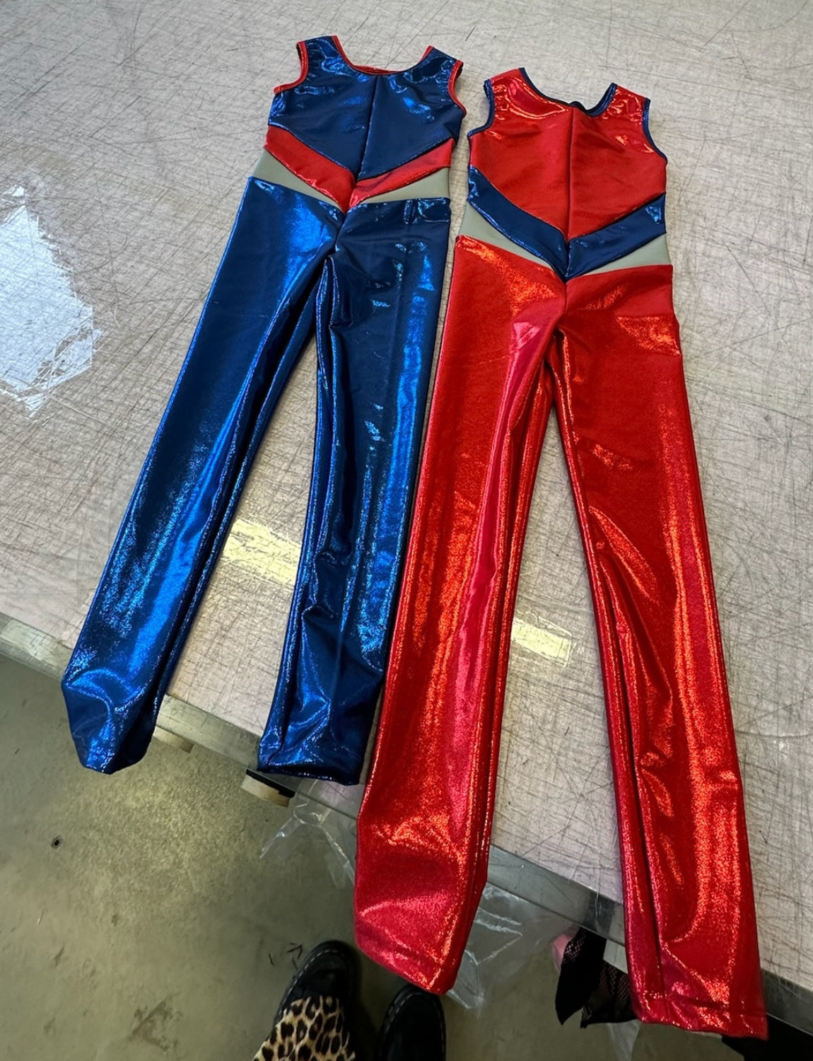 red and blue lycra kids catsuits