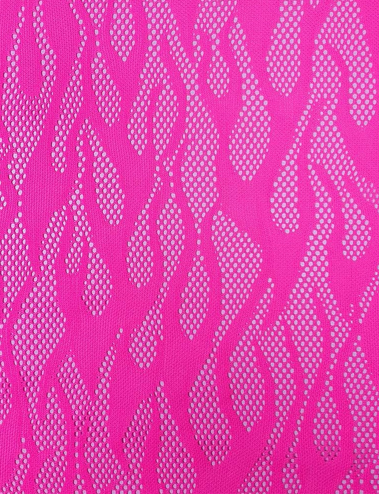 Neon pink flame mesh lace fabric.