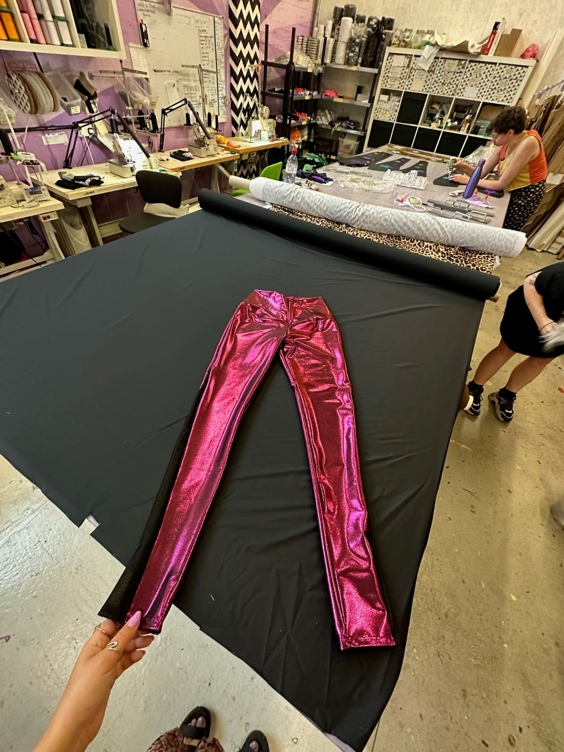 pink metallic lycra leggings