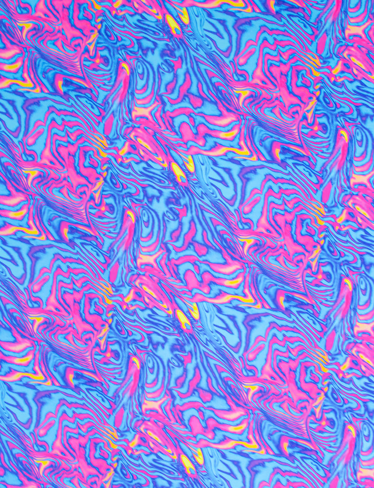 pink and blue psychedelic printed fabric 