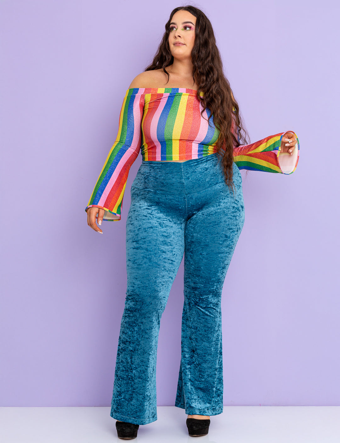 Lagoon Crushed Velvet Flares