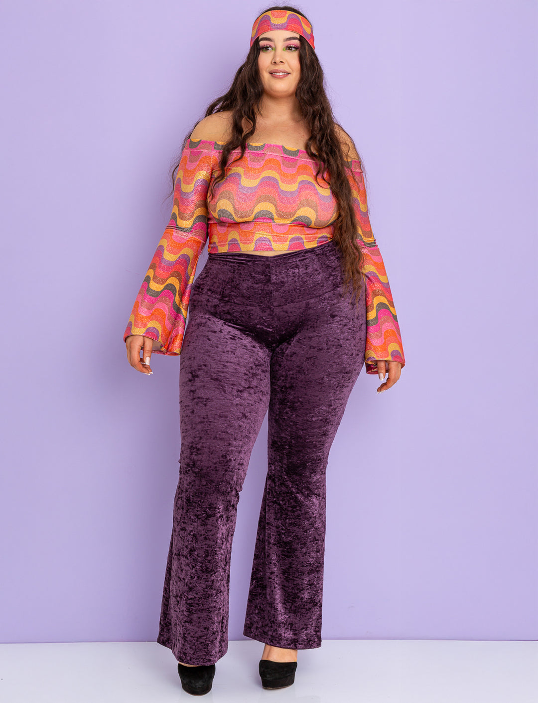 Damson Crushed Velvet Flares