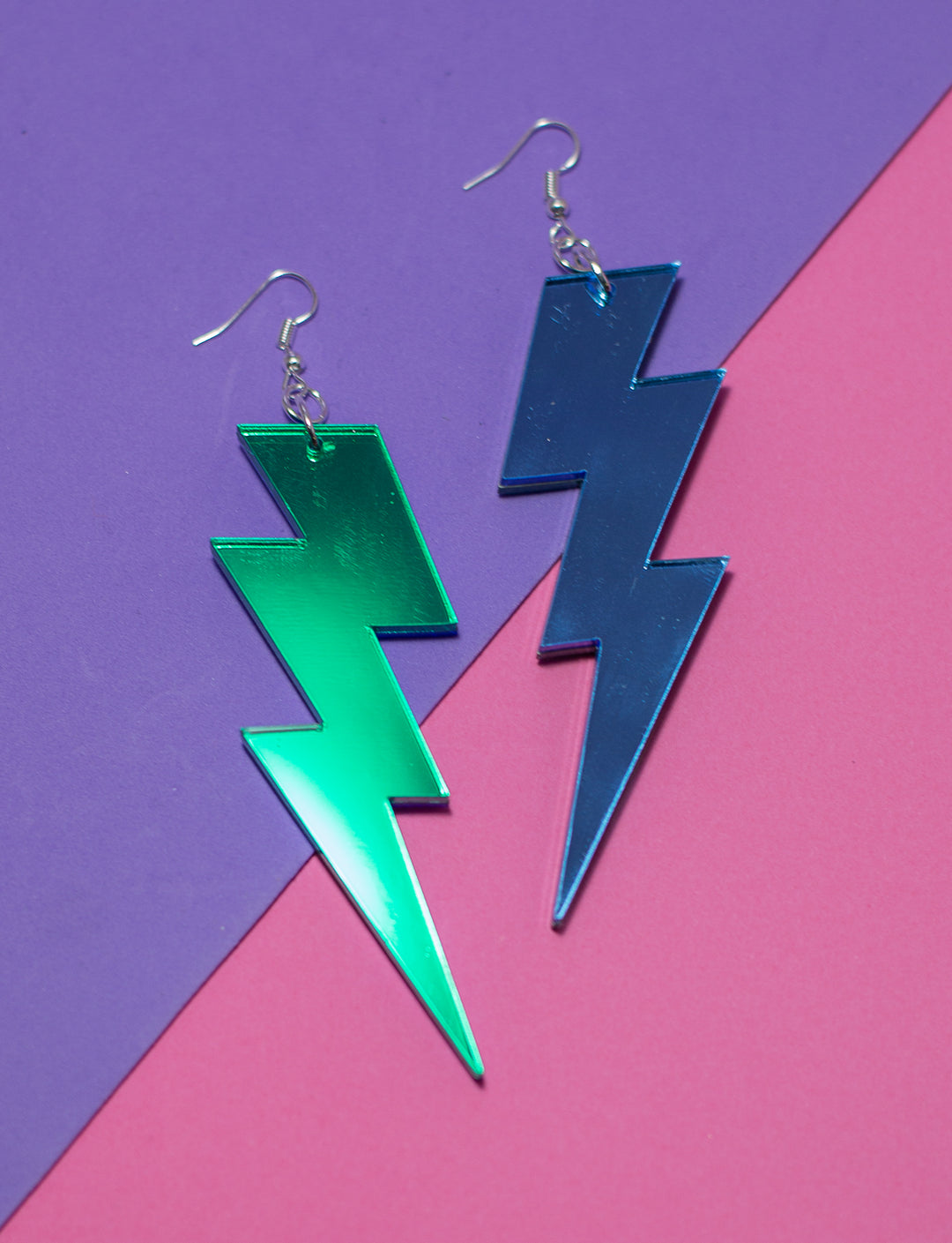 Blue & Green Lightning Bolt Earrings