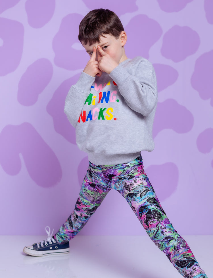 multi coloured marble ink print kids leggings for boys and girls