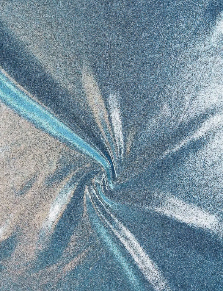 light blue foiled stretch fabric swatch