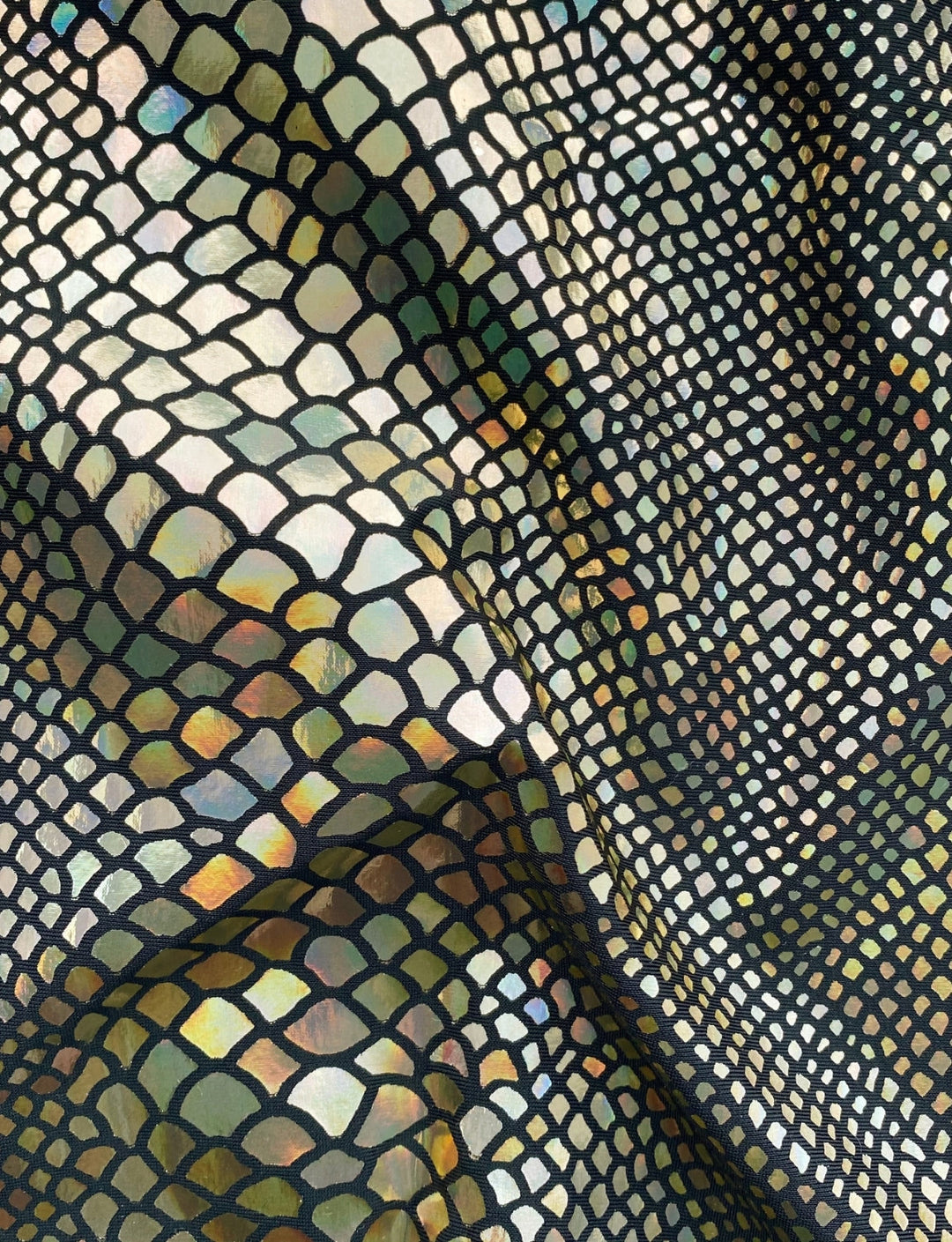 gold holographic snake fabric swatch